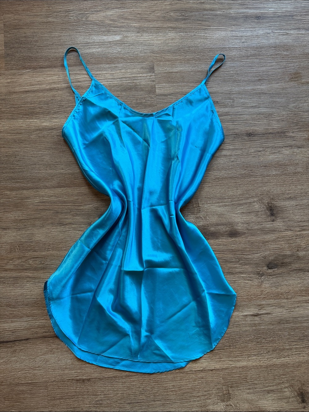 Turquoise Satin Slip Chemise with Adjustable Straps